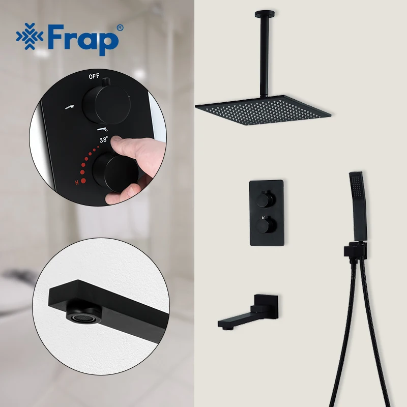 

Frap Shower Faucets black bathroom shower set faucet thermostatic shower mixer tap for bath faucet tap shower panel Y23515