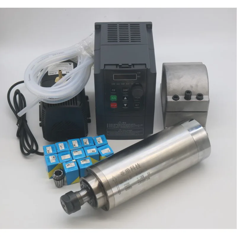 

2.2kw water cooled spindle kit ER20 80x230mm 4 pcs bearings Ceramic Ball Bearing &amp 220v 2.2kw vector inverter &amp 80mm brac