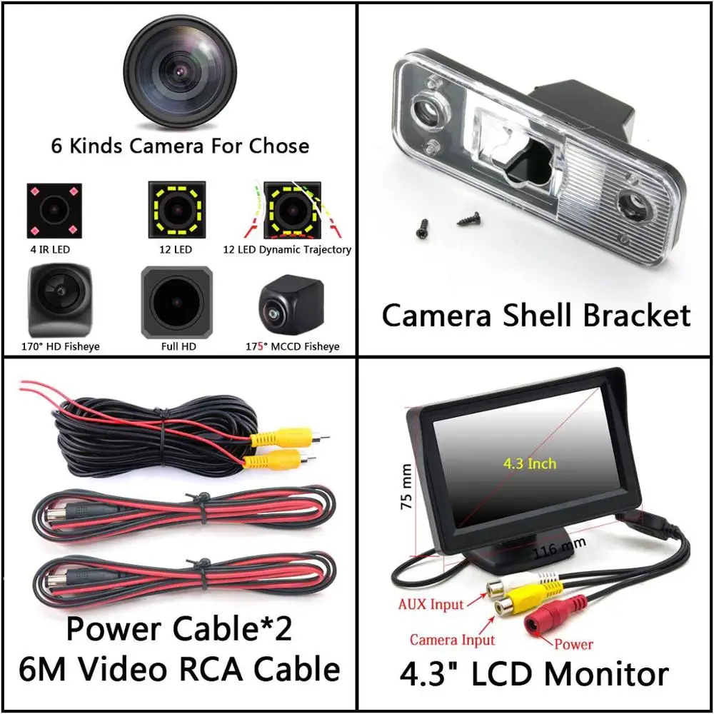 Camera 4.3 inch LCD 175 градусов 1080P Fisheye задний вид автомобиля Камера для hyundai Santa Fe IX45 2001 2002 2003 2004 2005 2006 2007 2008-2012 - Название цвета: Camera 4.3 inch LCD