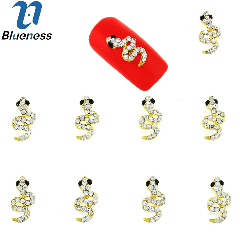 10 шт./лот 3D блеск Стразы покрытия змея Дизайн ногтей Черный Стразовая Аксессуары