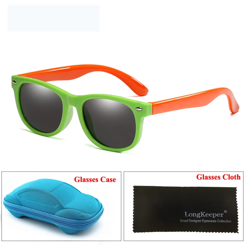 Green Orange LongKeeper TR90 поляризованные детские солнцезащитные очки с чехол для Детей Силиконовый оберегают от солнца, солнцезащитные очки подарочный набор для детей для маленьких мальчиков и девочек Óculos - Цвет линз: Green Orange