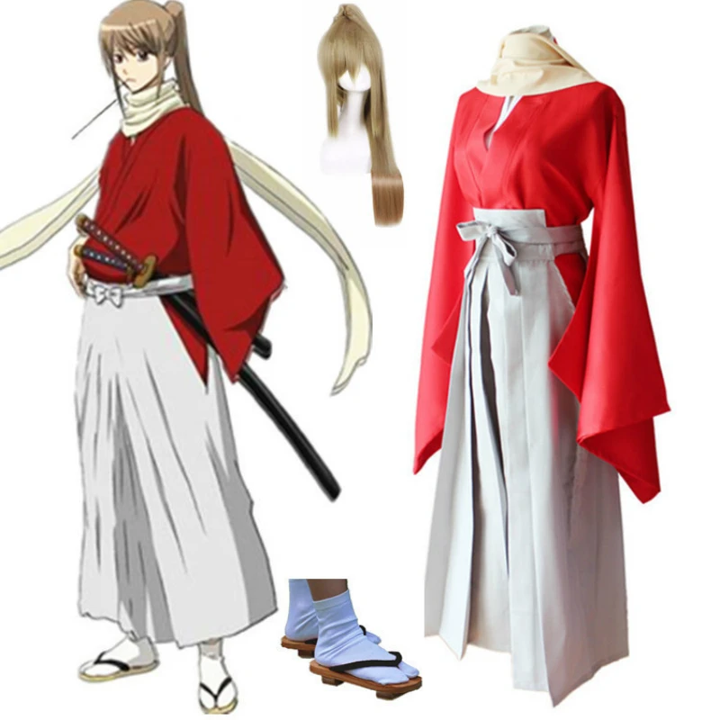Платье старинный косплей для Okita Sougo гинтамы с волосами Парики и гэта Vestidos