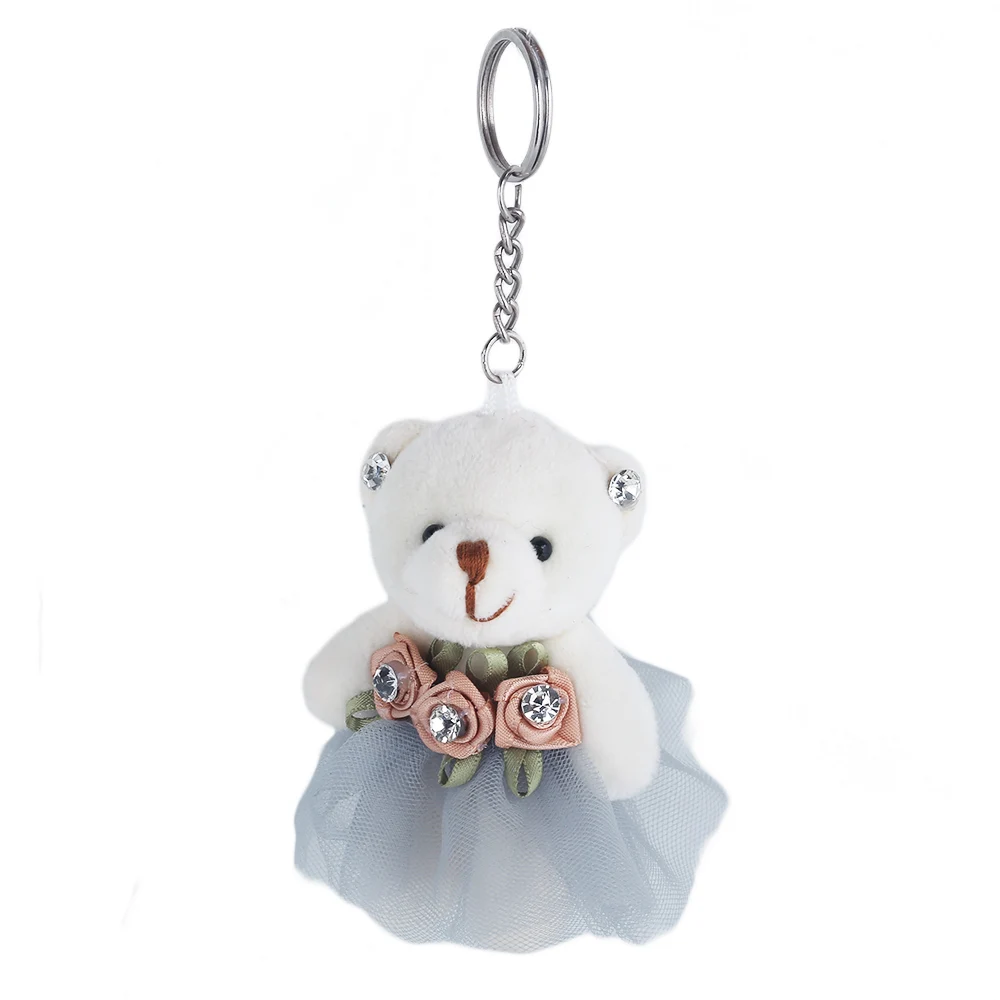 Fashion Children Plush Doll Cute Teddy Bear Keychain Key rings Car Bag Accessories Charm Rhinestone Rose Flower Pendant Keyrings | Украшения