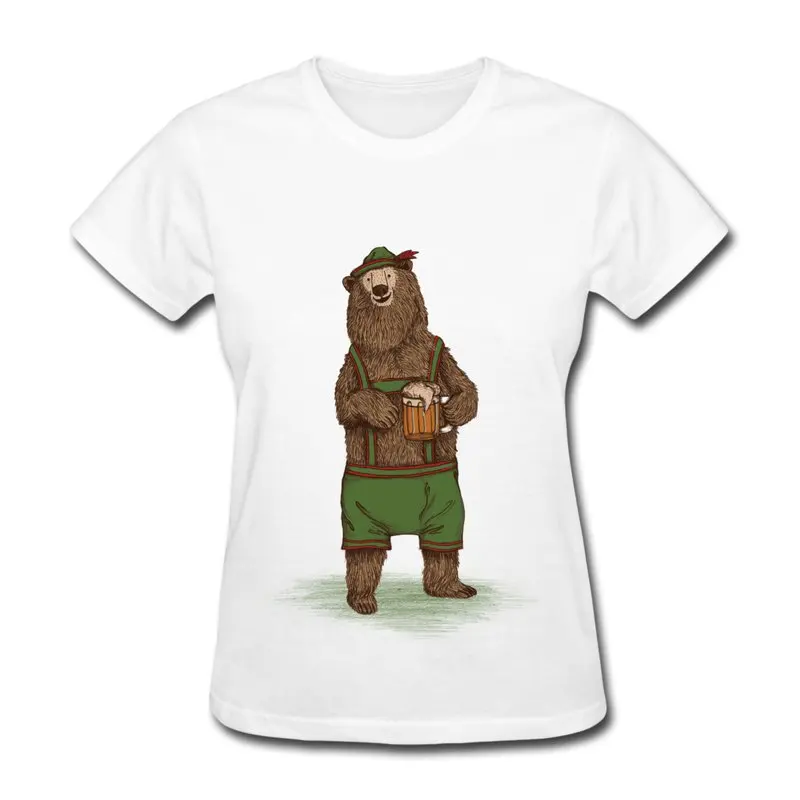 New 2014 100% Cotton T-Shirt Women Traditional German Bear Love Texts T Shirts | Женская одежда