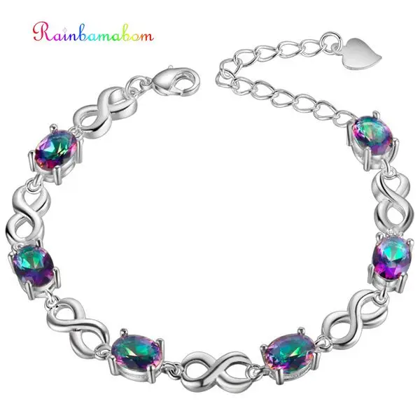 Rainbamabom 925 пробы серебряный овальный мистический Радужный топаз драгоценный