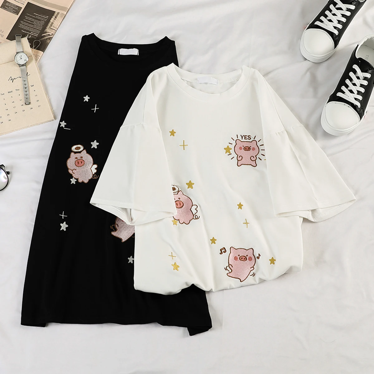 Женские футболки в Корейском стиле с коротким рукавом милая Футболка Harajuku