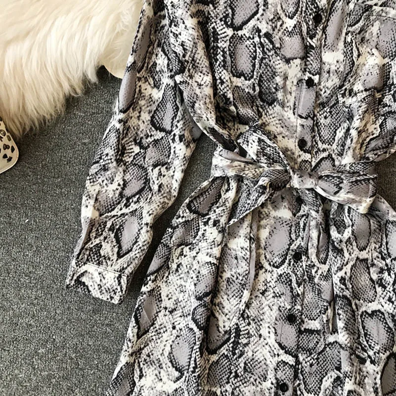 NiceMix леопардовое платье-рубашка с длинным рукавом кардиган Boho Сексуальный миди Корейский желтый плюс размер змеиный принт пляжное летнее платье для женщин