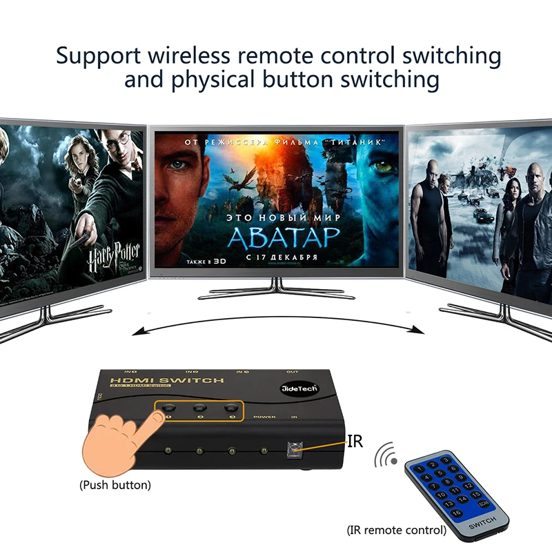 3 Порты и разъёмы 4 К HDMI коммутатора случай в 1 из ИК-пульт дистанционного