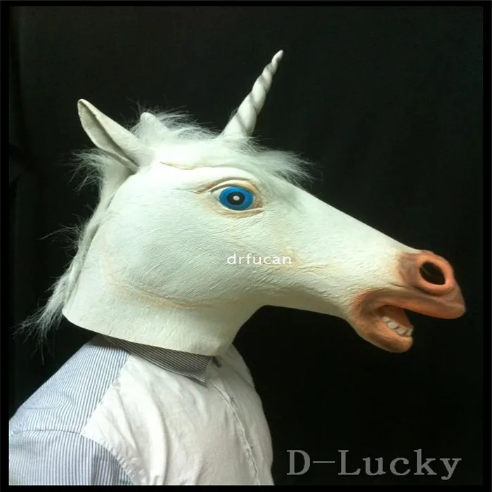 Высококачественная 100% натуральная латексная ужасная Голова Единорога маска