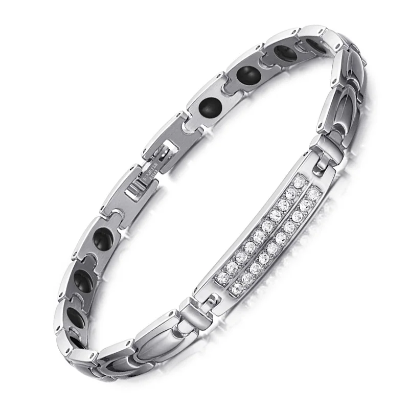 S bracelet RainSo Магнитный Браслеты и браслеты для Для женщин Циркон Кристалл Браслеты здорового ювелирных изделий для Для женщин био энергии голограмма Браслеты - Окраска металла: S bracelet