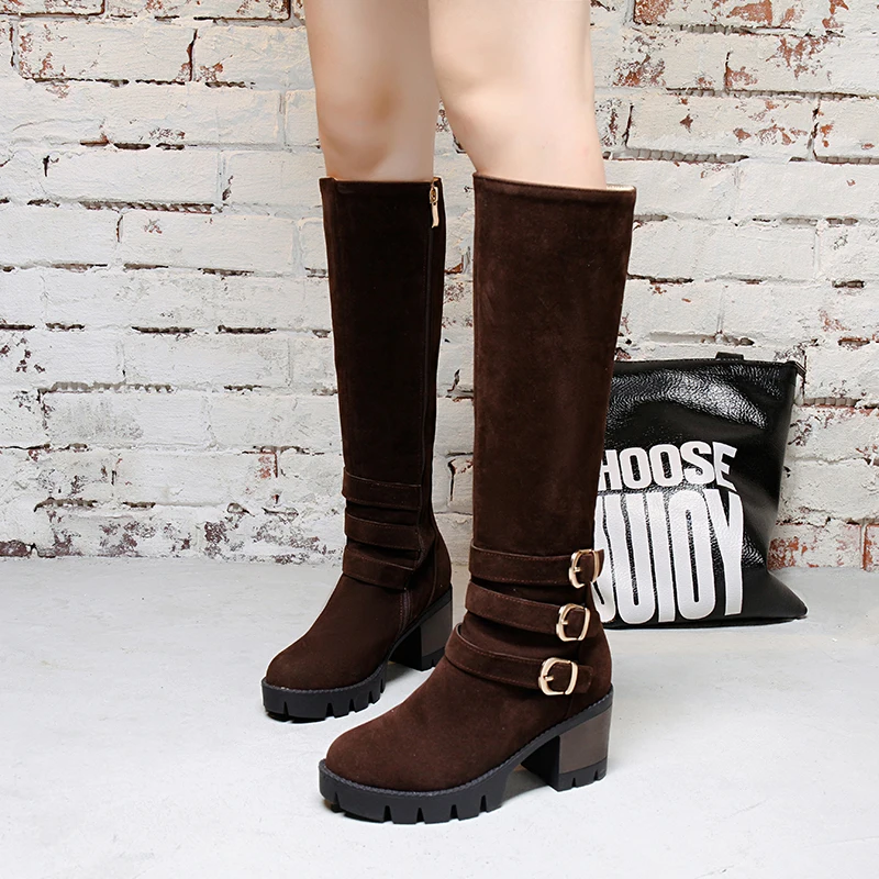 Горячая Распродажа новые модные замшевые сапоги до колена на высоком каблуке