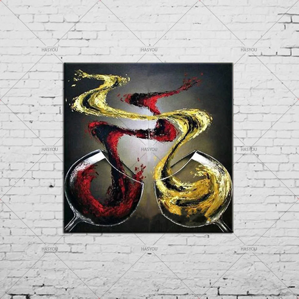 Best Art 100% Hand Painted Abstract Red Wine Glass Oil Painting on Canvas Modern Wall Picture For Home Bar kitchen Decor | Дом и сад
