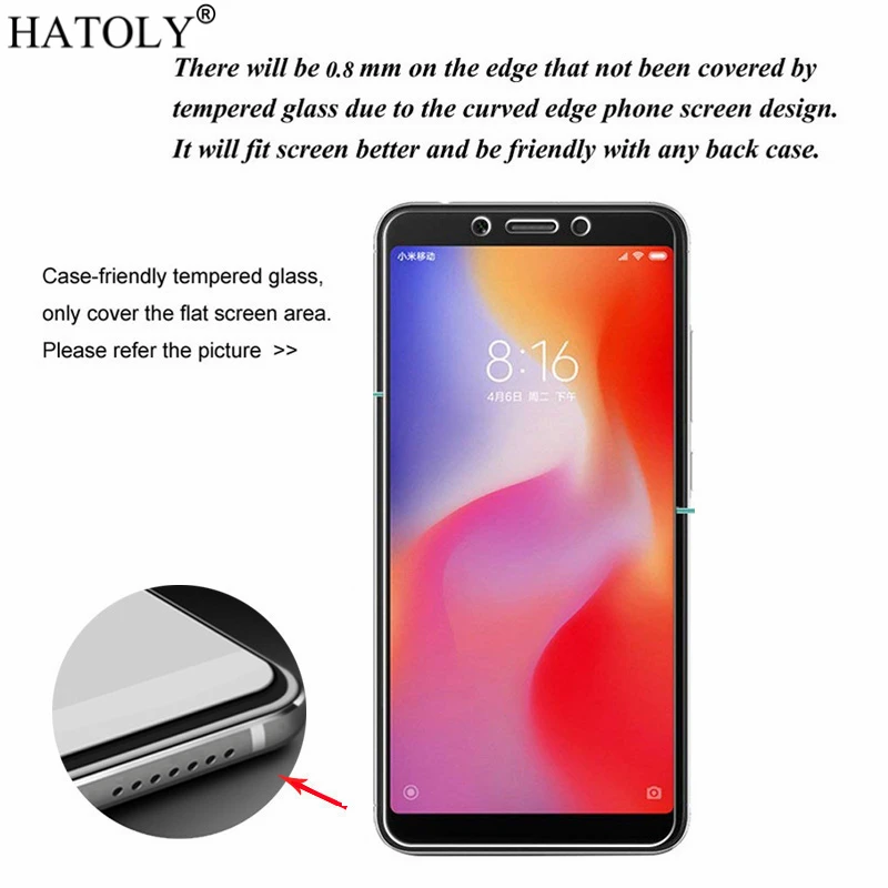 Protector de pantalla ultrafino para Xiaomi, cristal templado para Xiaomi Mi A2 Lite, Redmi 6 Pro, pel&iacute;cula Xiaomi Mi A2 Lite, HATOLY, 2 uds.-3