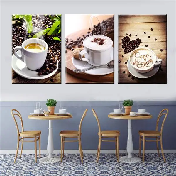 

3 Panel Coffee Tea Modern Canvas Print Painting Wall Art Picture For Kitchen Room Decoration Artwork Unframed GIFT Still life