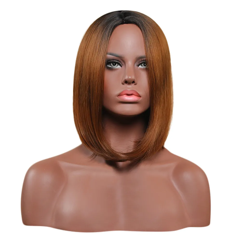14 inches Short Straight Wigs with Bangs Heat Resistant Synthetic Lady Girl Bob Wig Women's Full Hair for Women African | Красота и