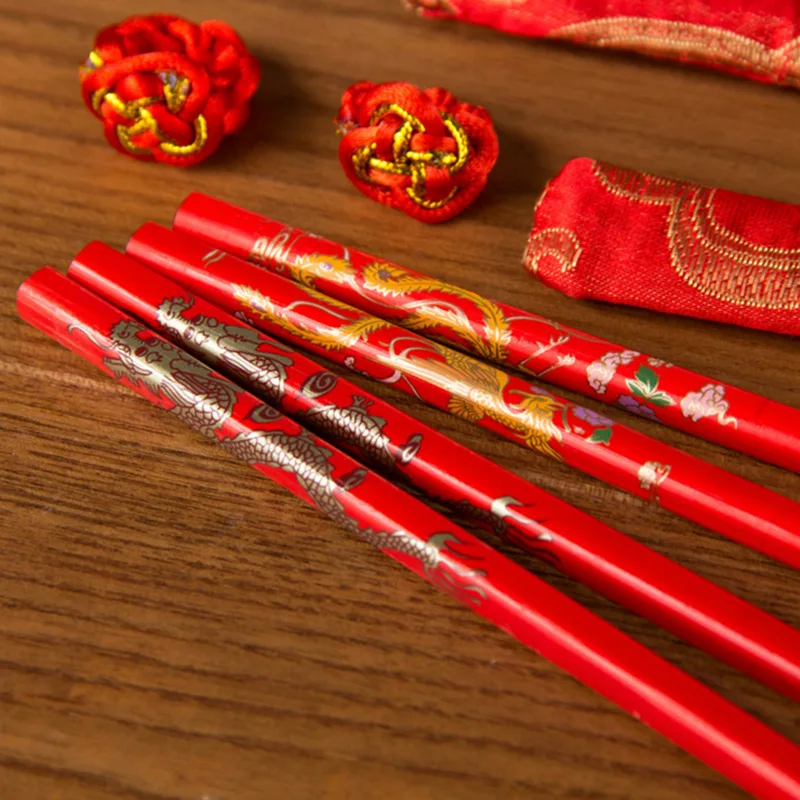 100 пар деревянные китайские палочки для еды с драконом|wedding chopsticks|double happinesschopsticks