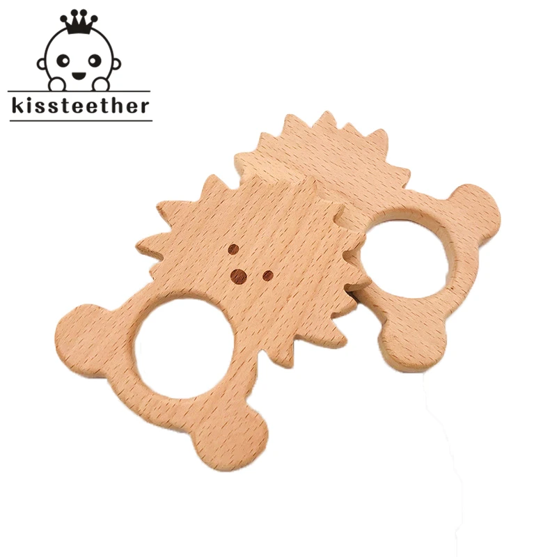 50pc Beech Wooden Teether Unfinished Wood Animal Sika Deer Food Grade Baby Wood Ring Teether DIY Nursing Necklace Charms Pendant