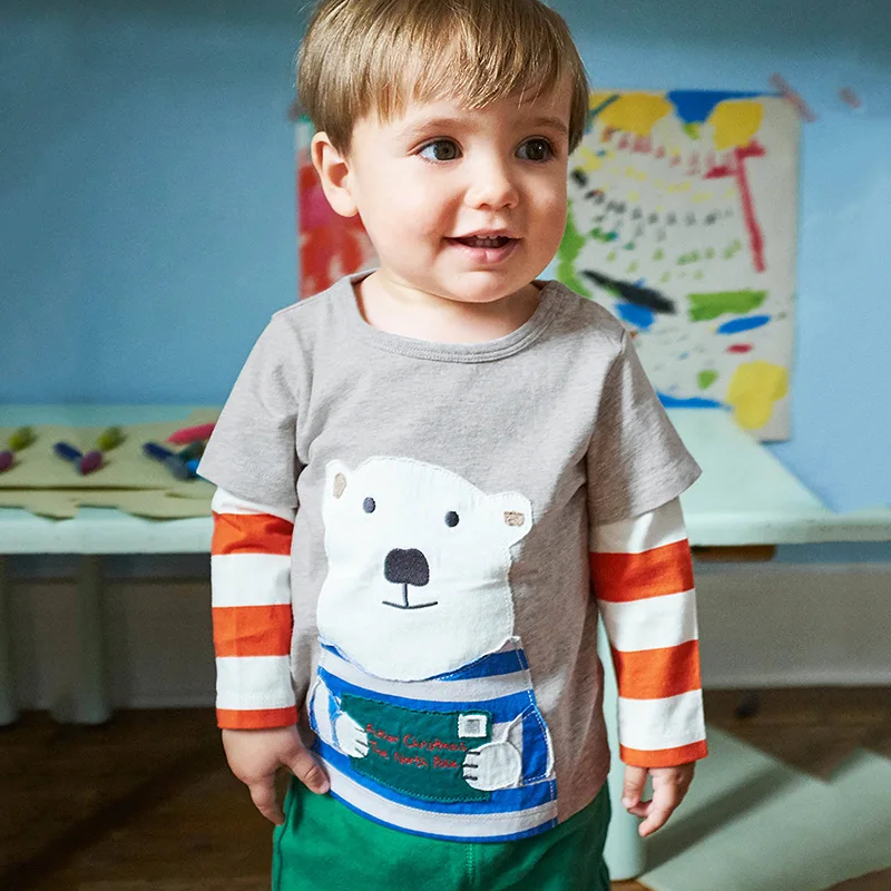 100% хлопок футболка для мальчиков Рождество печатных детская одежда с длинными