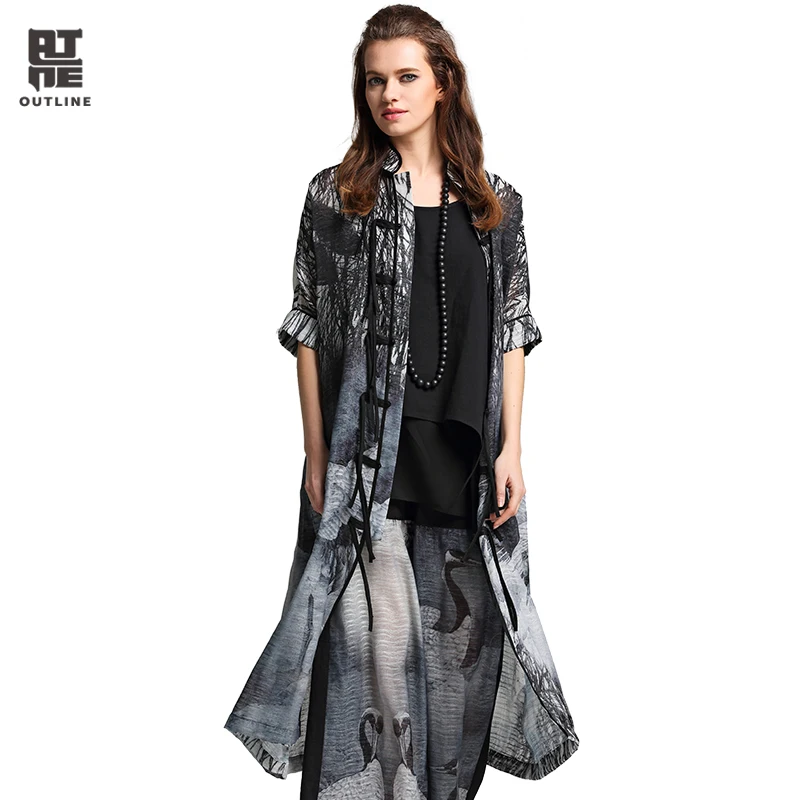 Контур Для женщин чернилами блузки рубашки Винтаж плюс Размеры Половина рукава