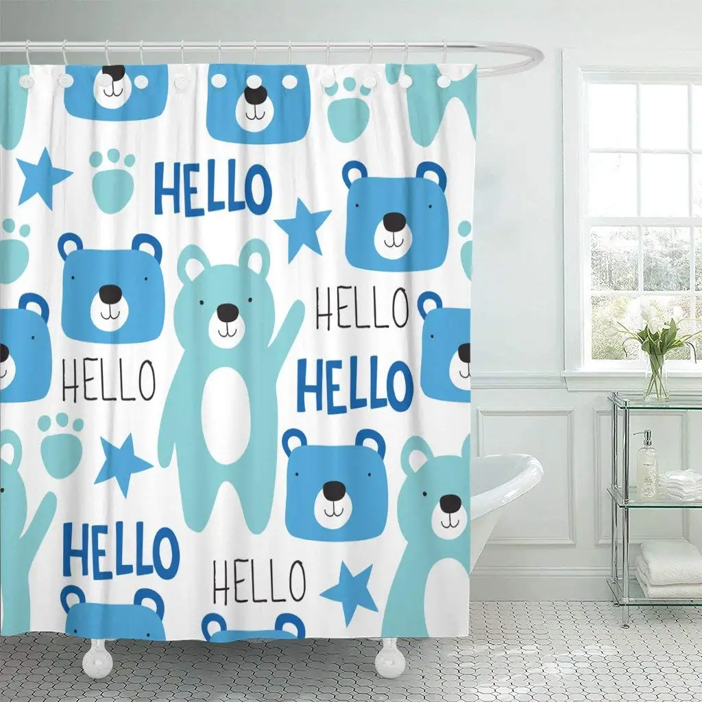 Тканевые занавески для душа синие очаровательные ванной с изображением мишки