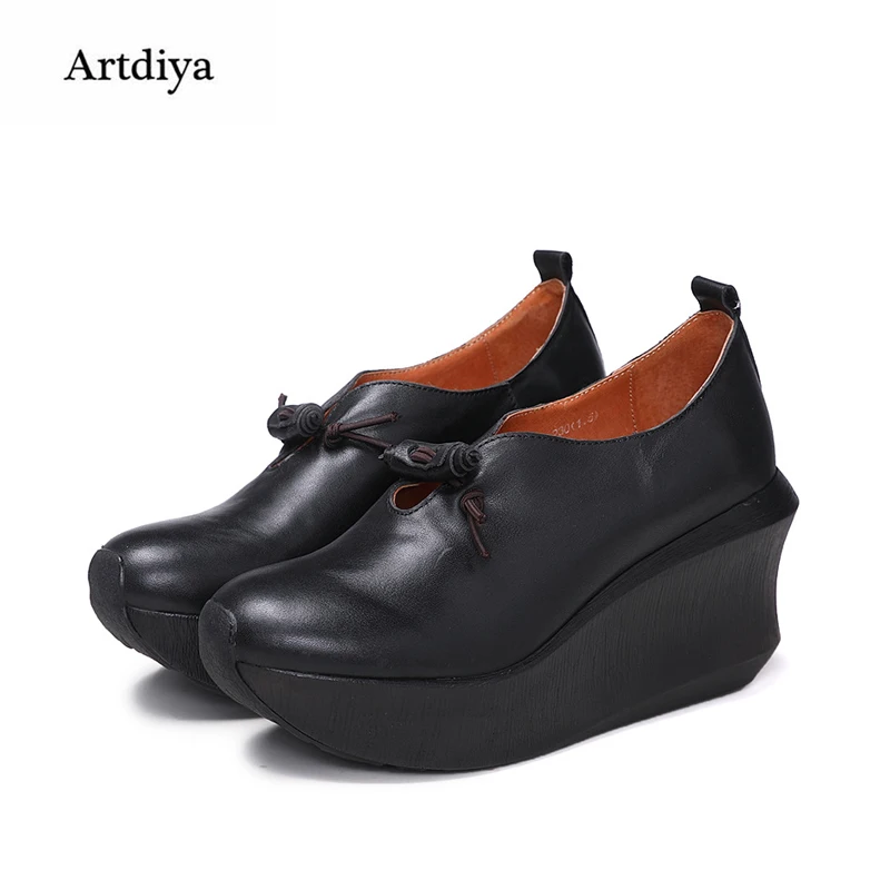 Artdiya/оригинальная женская обувь на танкетке с круглым носком Новинка удобная из