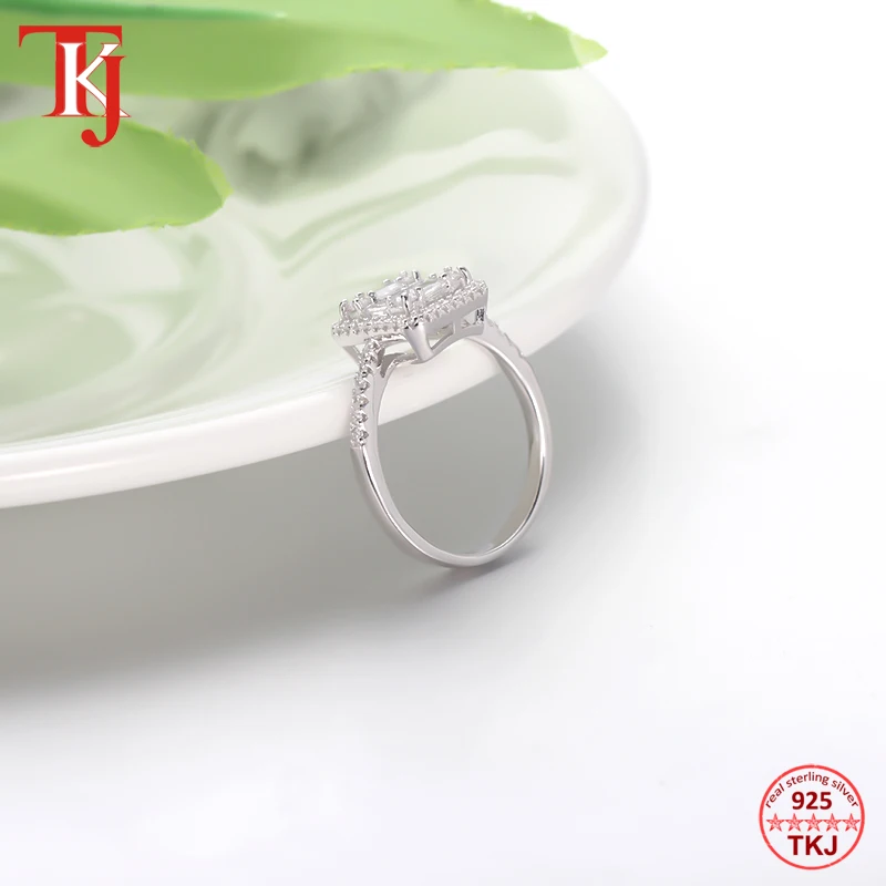 TKJ Real 100% 925 стерлингового серебра сверкающие кольца ясно CZ кольцо на палец для