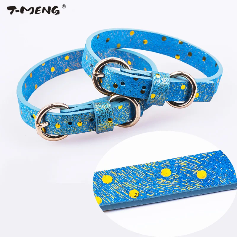 Новый модный дизайн ошейник из натуральной кожи для маленьких собак кошек