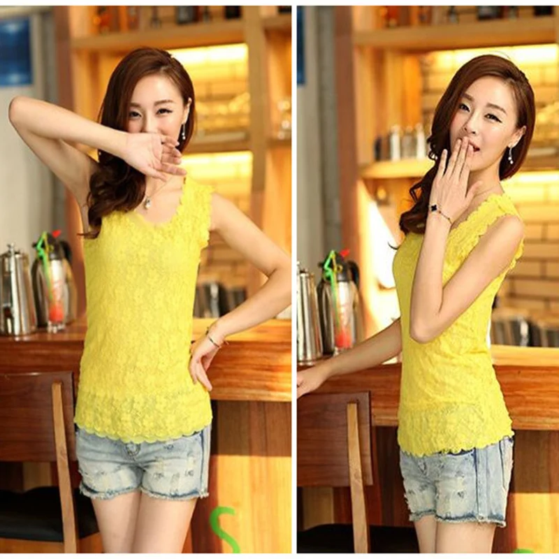 Женский кружевной топ без рукавов элегантная Облегающая майка летняя одежда