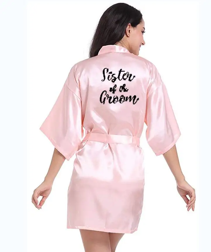 pink sister groom Индивидуальные принтованные Свадебные вечерние Халаты для подружек невесты, для матери невесты, жениха, подружки невесты, подарок на свадьбу, атласный Халат - Цвет: pink sister groom