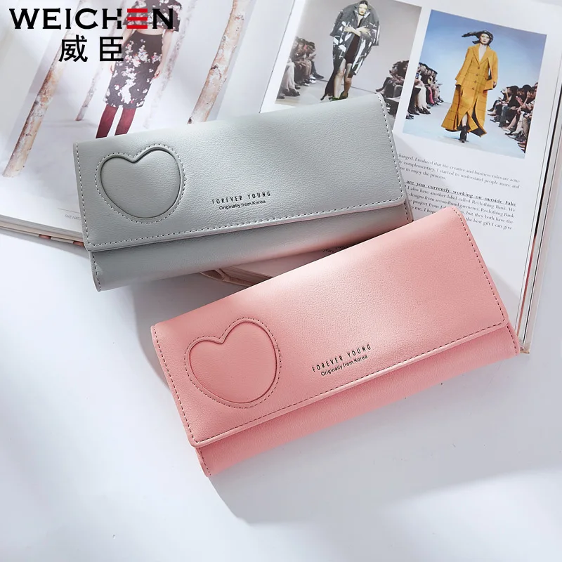 WEICHEN/ стиль, Женский Длинный кошелек на застежке, Дамский кошелек в форме сердца, кошелек для денег, кошелек для монет и телефона, многофункциональные женские Сумки из искусственной кожи