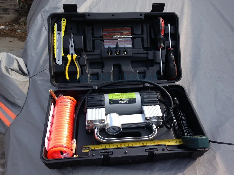 Высокого качества Воздушный компрессор 12V с чемоданом мини надувной насос с инструментами двойной цилиндровый автомобиль компрессор