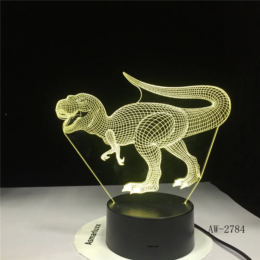 Новая светодиодная лампа с 3D иллюзией динозавр 7 цветов лампочка украшение