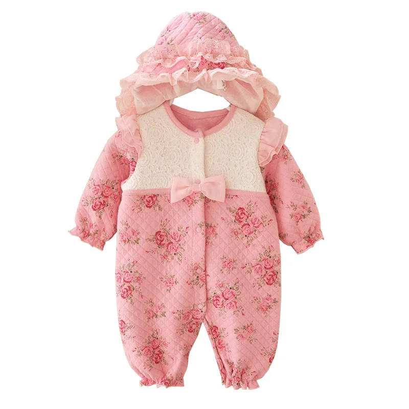 

Cute Newborn Baby Girl Clothes New Style Girls Princess Bow/Flowers Romper & Hat 2pcs Long Sleeve Baby Clothing Set Outfits