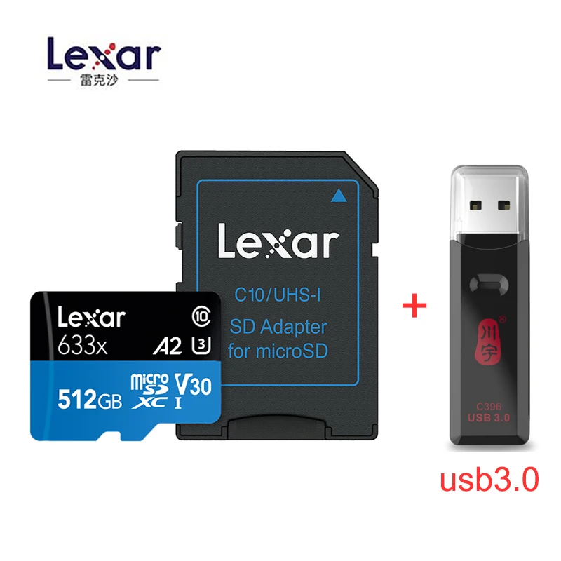 2018 Оригинальная карта памяти Lexar 95 МБ/с./с 633x Micro sd 512 ГБ кардридер для дрона Gopro Dji
