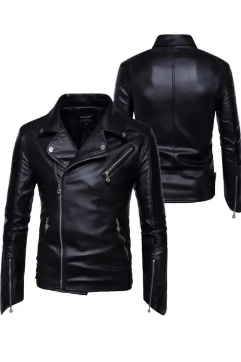 

Personalized motorcycle mens leather jacket Rock rivet irregular coat Long sleeve lapel jackets jaqueta de couro street fashion