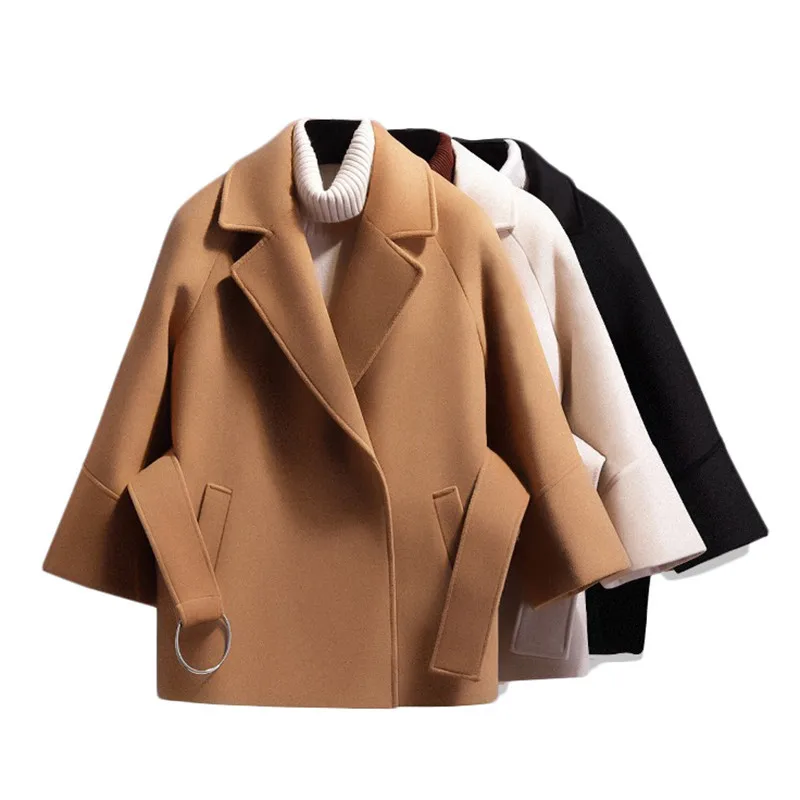 Осень Зима Новое женское Короткое шерстяное пальто 2019 Модный Плащ с поясом
