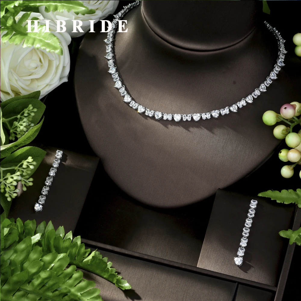 

HIBRIDE Bridal Jewelry Sets Necklace Simple Design White Color AAA Cubic Zircon Necklace Bridal Wedding Accessories N-956