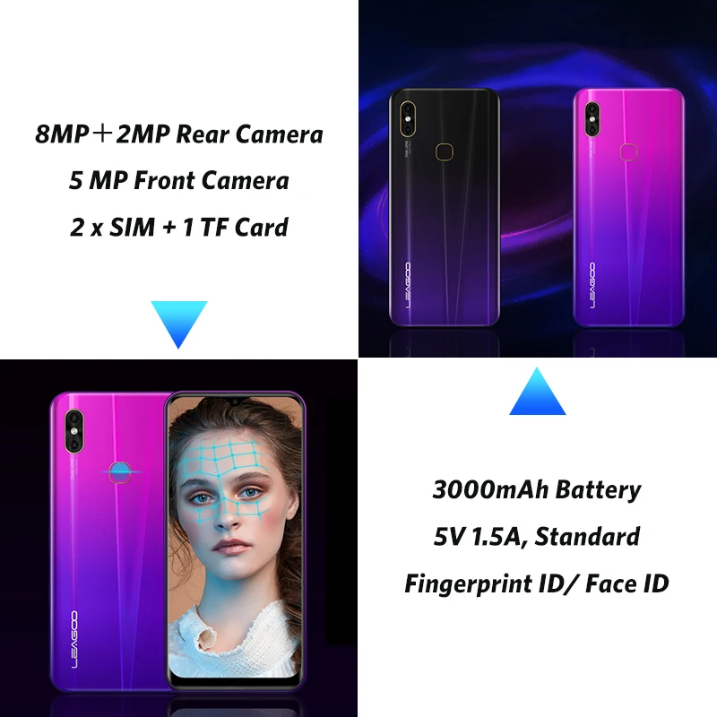 LEAGOO M13, 4 Гб ОЗУ, 32 Гб ПЗУ, мобильный телефон, Android 9,0, 6,1 дюймов, экран в виде капли воды, MTK6761, четыре ядра, отпечаток пальца, распознавание лица, 4G смартфон