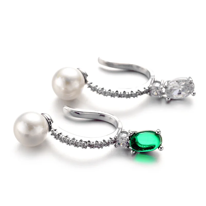 Simple Design Ear Cuff Green Zircon Pearl Clip Earrings SJ110618 ZK20 | Украшения и аксессуары