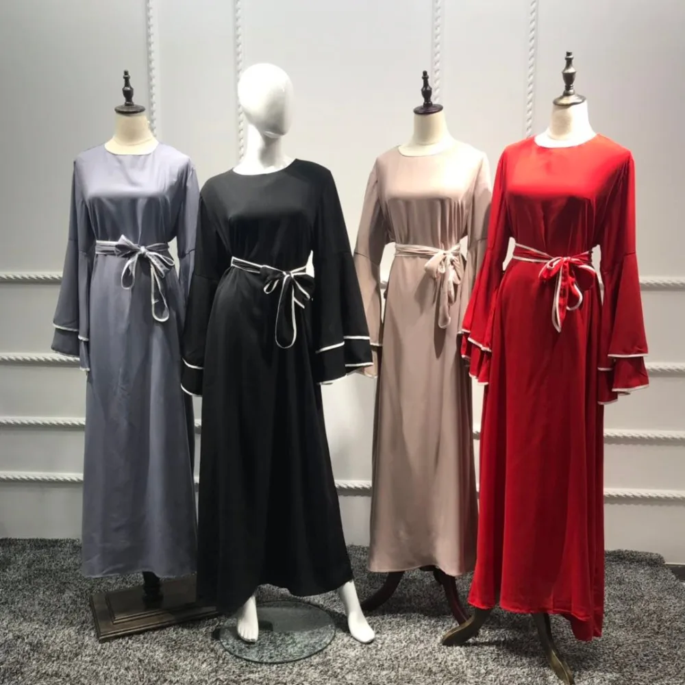 Мусульманские полосатые платья Abaya с расклешенными рукавами кардиган кимоно