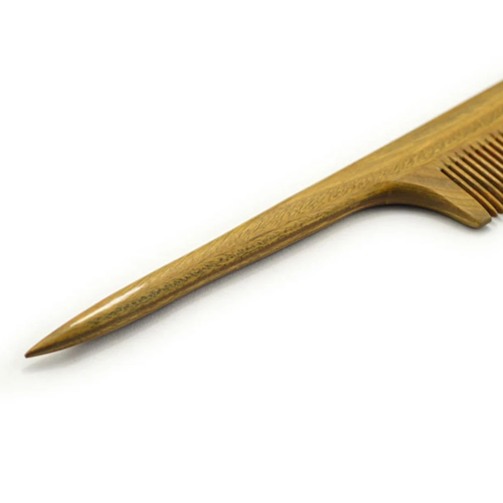 Женская гребень для волос зеленая из сандалового дерева с длинной ручкой и