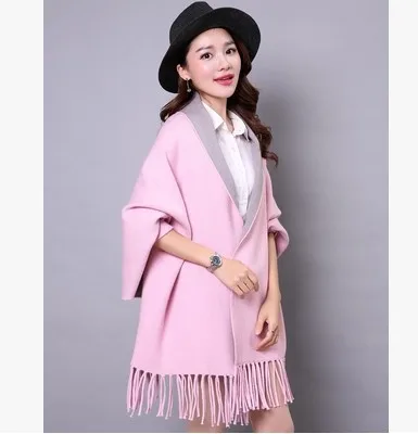 Pink Новинка осени, новые модные свитера, женский кардиган, пальто летучая мышь, длинный рукав, свободный женский жакет с бахромой, шаль, накидка, большие размеры, топы - Цвет: Pink