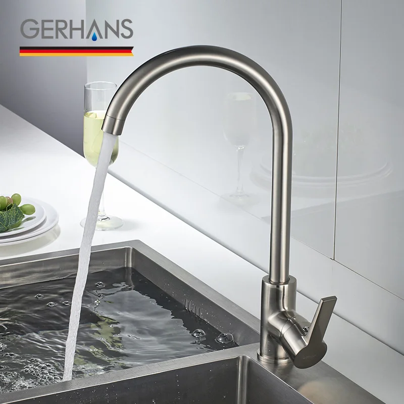 GERHANS Irismart Tall Kitchen Faucet Hot Cold Bar Chrome Plated Water Tap Modern Brass Sink Mixer Crane For K14084 | Обустройство