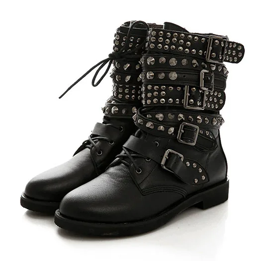 Black High Top Байкерские ботинки с заклепками, украшенные металлическими заклепками, черные, 10, Роскошные, расклешённые, без шнуровки, на плоской подошве, с круглым носком, в стиле панк-рок, размеры 41 - Цвет: Black High Top