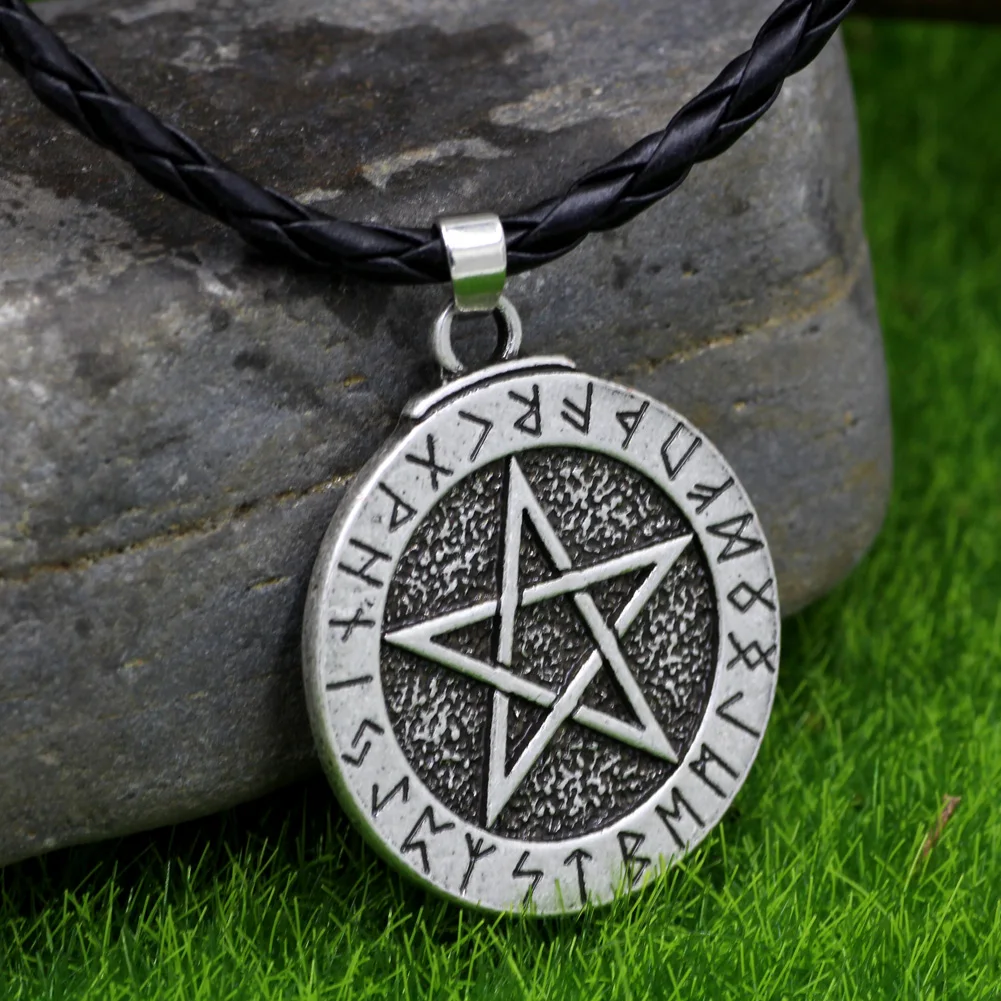 Скандинавский викингов большая РУНИЧЕСКАЯ пятиконечная Оловянная подвеска ~