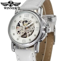 forsining womens watch fashion automatic leather strap skeleton casual transparent crystal wristwatch color white wrl8011m3s10