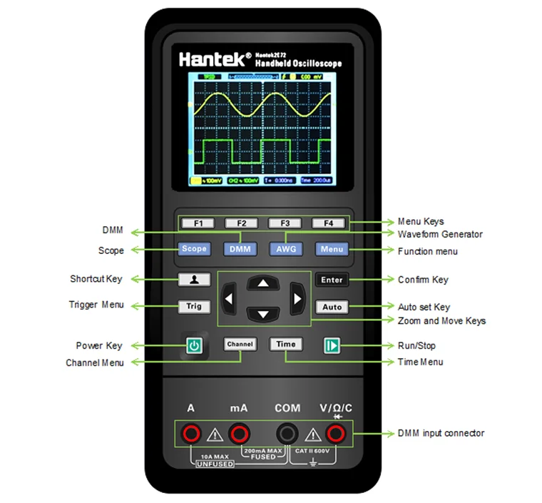 Осциллограф цифровой Hantek 3 в 1 2D72 250MSa/S USB мультиметр портативный 2 канальный 40 МГц 70