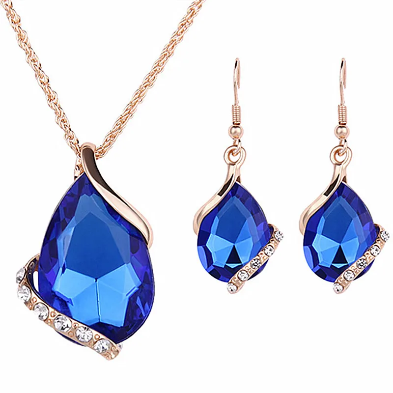 Blue N228 4 цвета Роскошные Ювелирные наборы большая Хрустальная подвеска ожерелье/Висячие серьги Модные женские вечерние подарки горячая распродажа - Окраска металла: Blue
