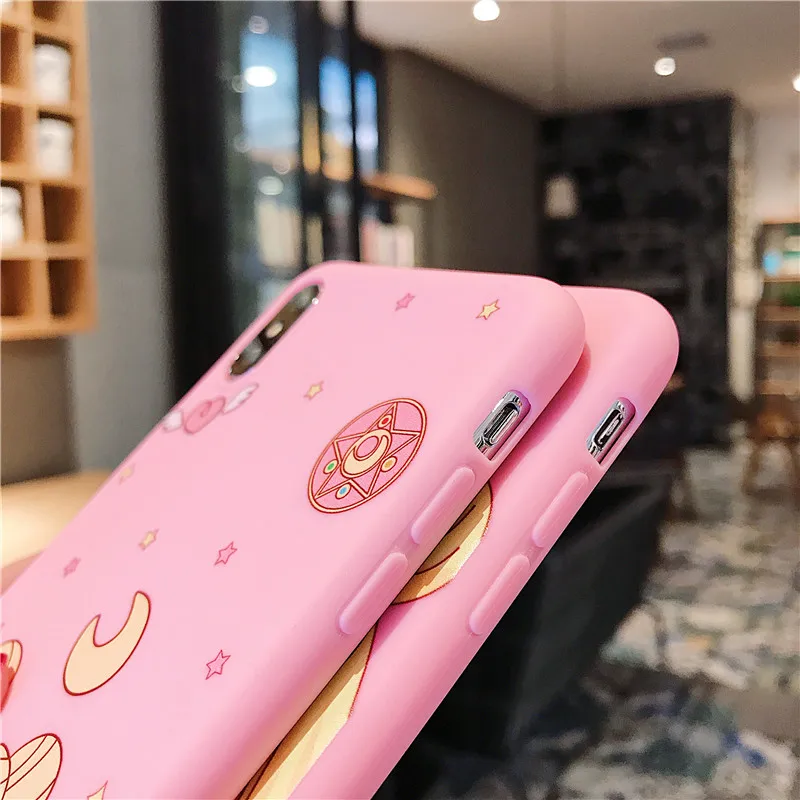 Pink Japanese Anime Kawaii Sailor Moon Phone Case For iPhone 6 6s Puls 7 8 X XR XS MAX Cases TPU Soft Doll Back Cover Coque |