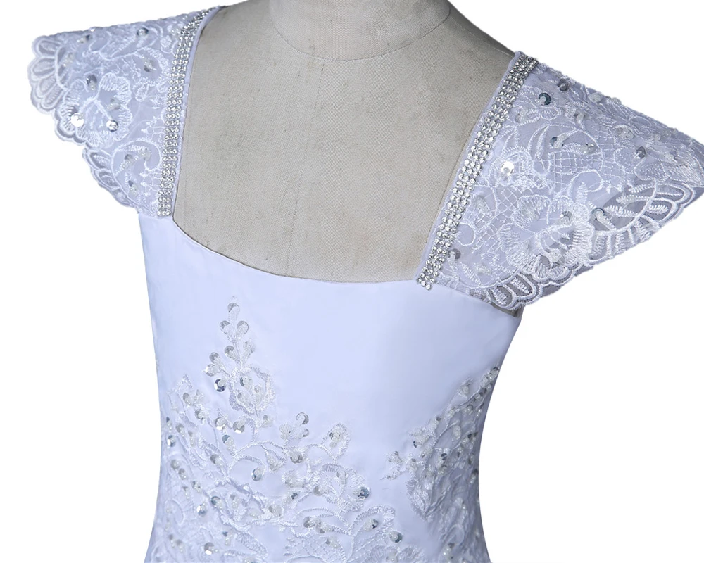 

White 2018 Flower Girl Dresses For Weddings A-line Cap Sleeves Lace Beaded First Communion Dresses For Little Girls